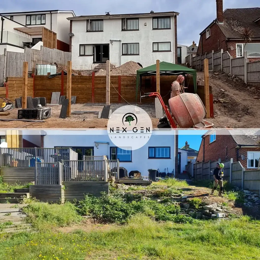 Wooden decking and fence design in Bournemouth garden